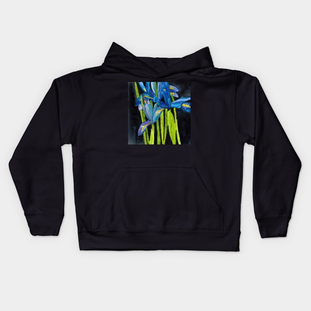 Wild Dwarf Irises Watercolor on Yupo Kids Hoodie by ConniSchaf